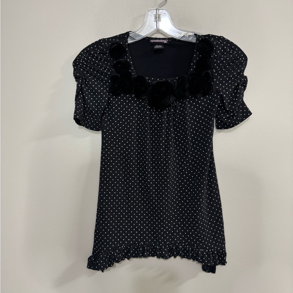 Girls Eyeshadow Black and White Polka Dot Ruffled Blouse. Size M (10-12)